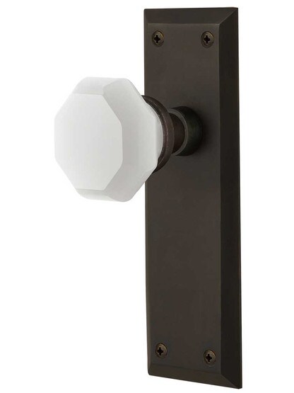 New York Door Set with Milk White Waldorf Crystal Glass Knobs in Oil-Rubbed Bronze.